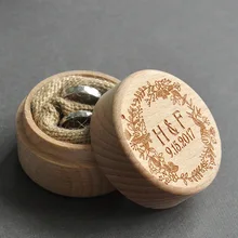 50 шт. под заказ деревянная коробочка для кольца Персонализированная Свадебная невеста жених круглая подарочная упаковка деревенский Свадебный декор W9629