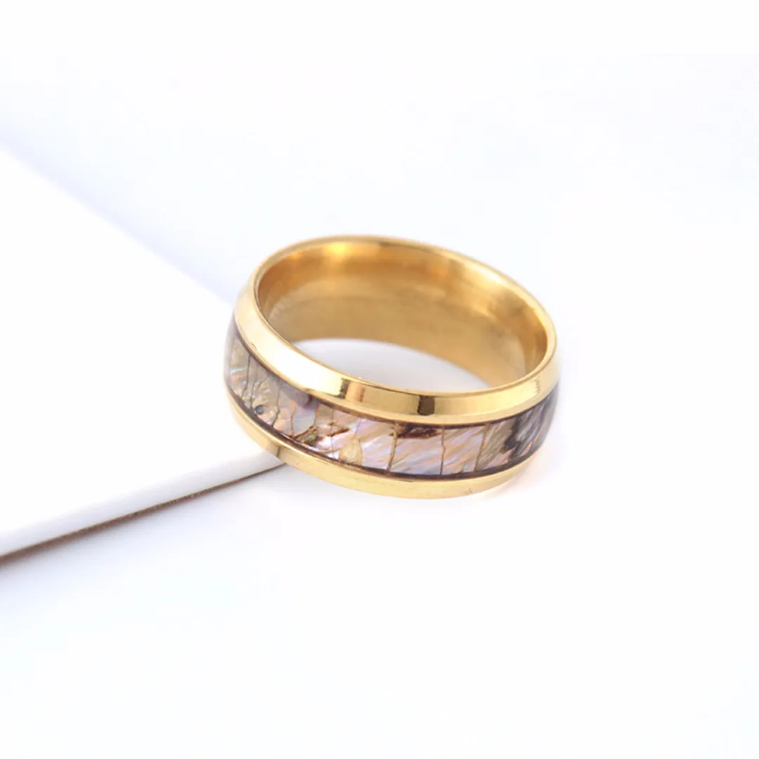 Shellhard Abalone Shell Lovers Couple's Ring Stainless Steel Finger Rings Wedding Bands for Men Women Comfort Fit  Size 6-12