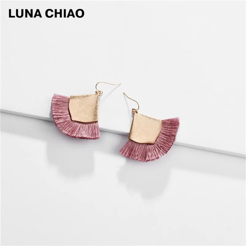 Женские серьги подвески в форме веера LUNA CHIAO Осенние массивные с бахромой и