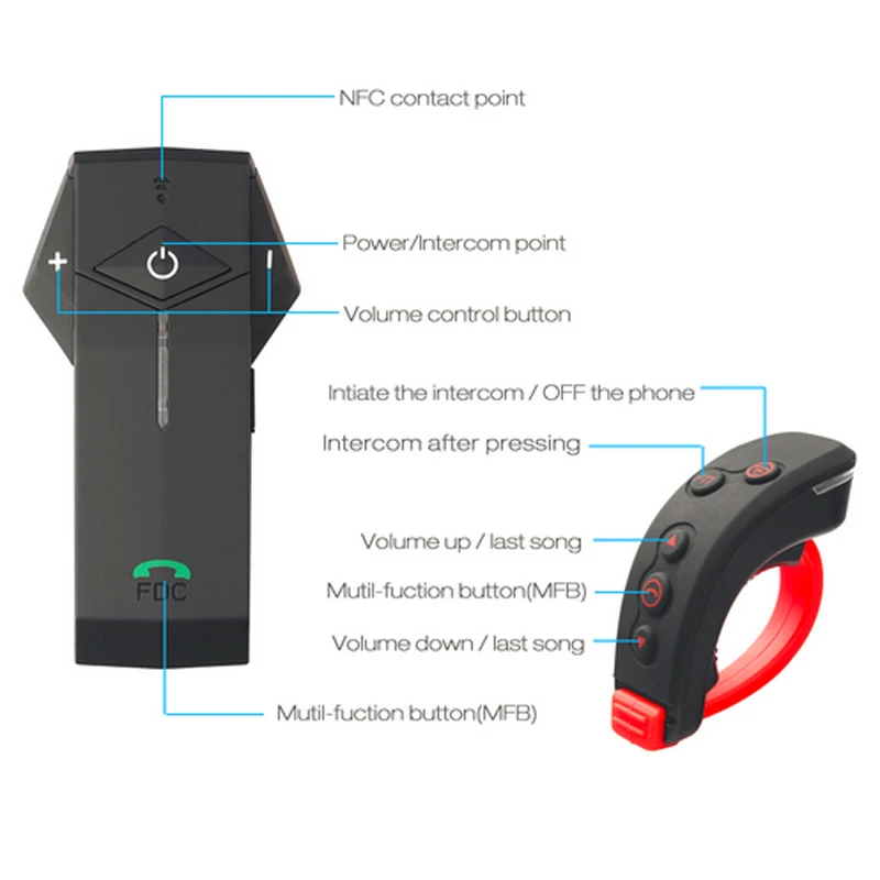 Bluetooth гарнитура для мотоциклетного шлема FreedConn с функцией NFC и FM радио пультом