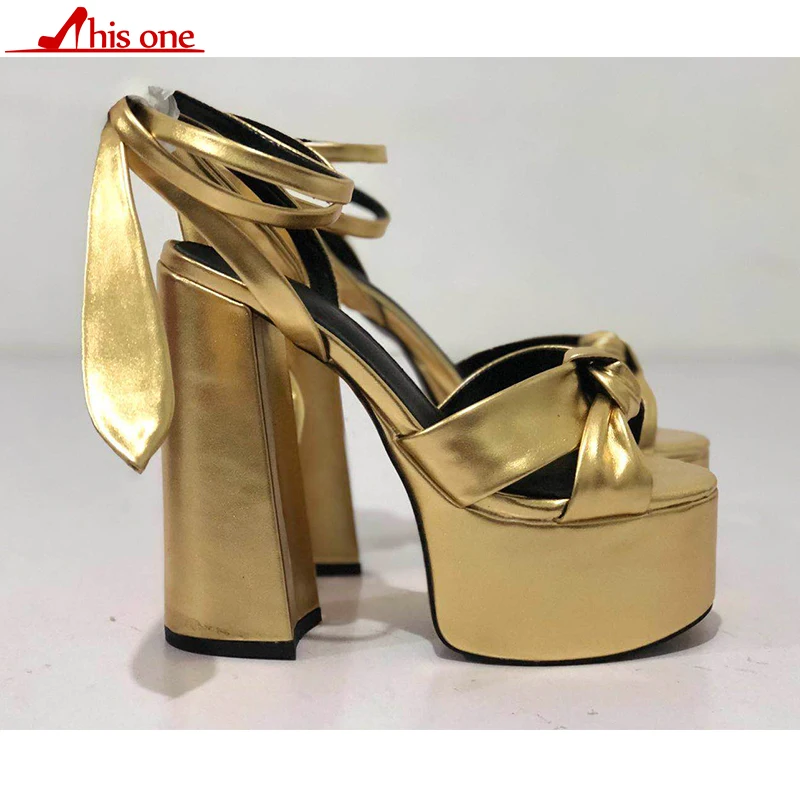 

summer Sexy Peep Toe Bowknot Thick Heels Sandal Lace up Platform High Heel Shoes Woman Summer Leather Dress Heels size34-43