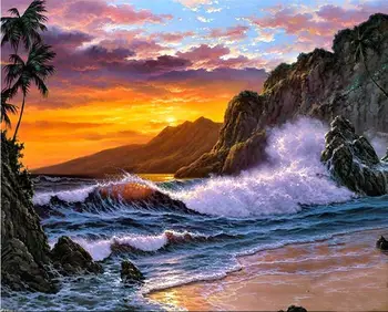 

seaside sunrise Scenery DIY Digital Painting By Number Modern Wall Art Canvas Painting Unique Gift Room Decor 40x50cm