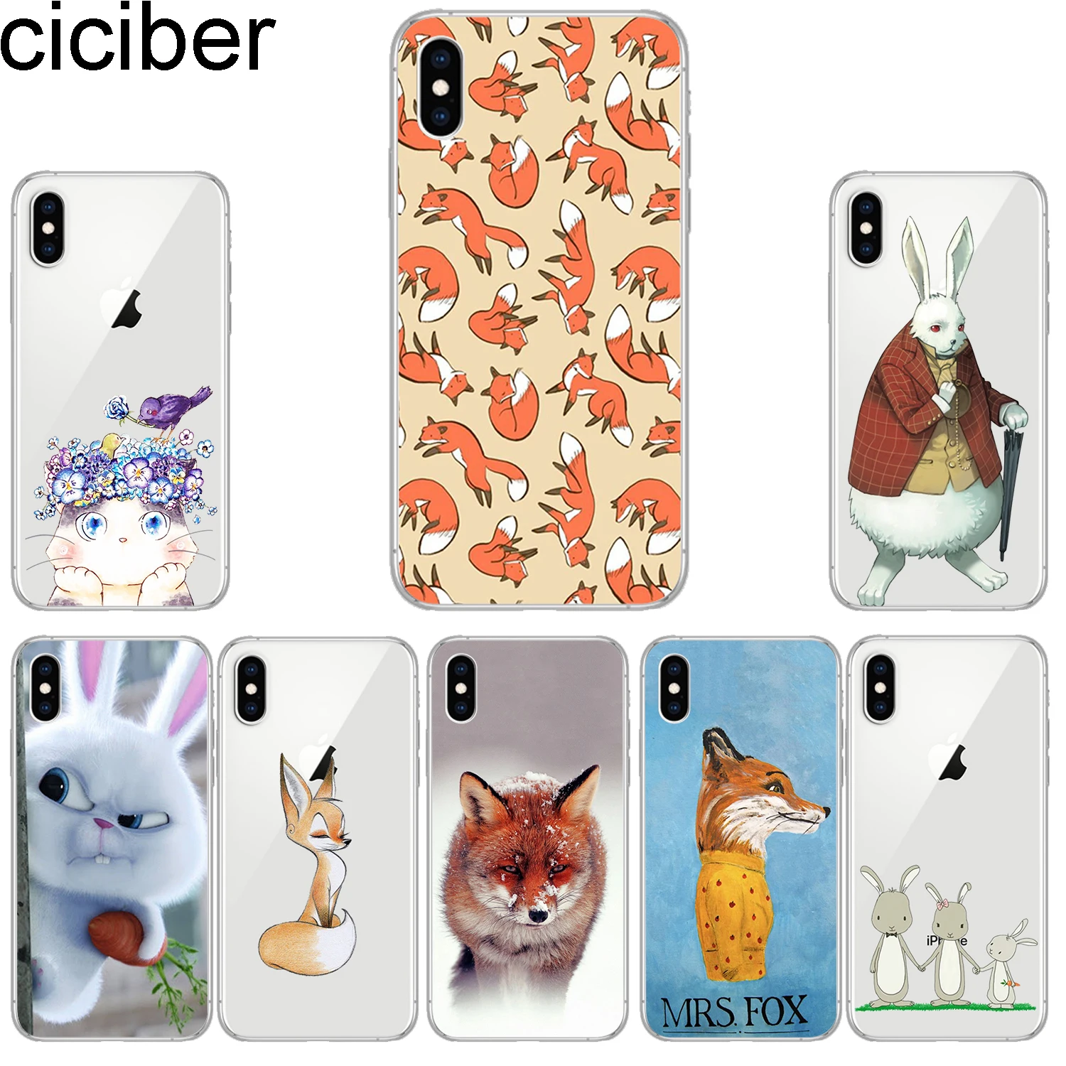 ciciber Phone Cases for IPhone 7 8 6 6s Plus SE 5s X Xs XR XS Max Soft TPU Cover 11 Pro 2019 Fox Rabbit Fundas |
