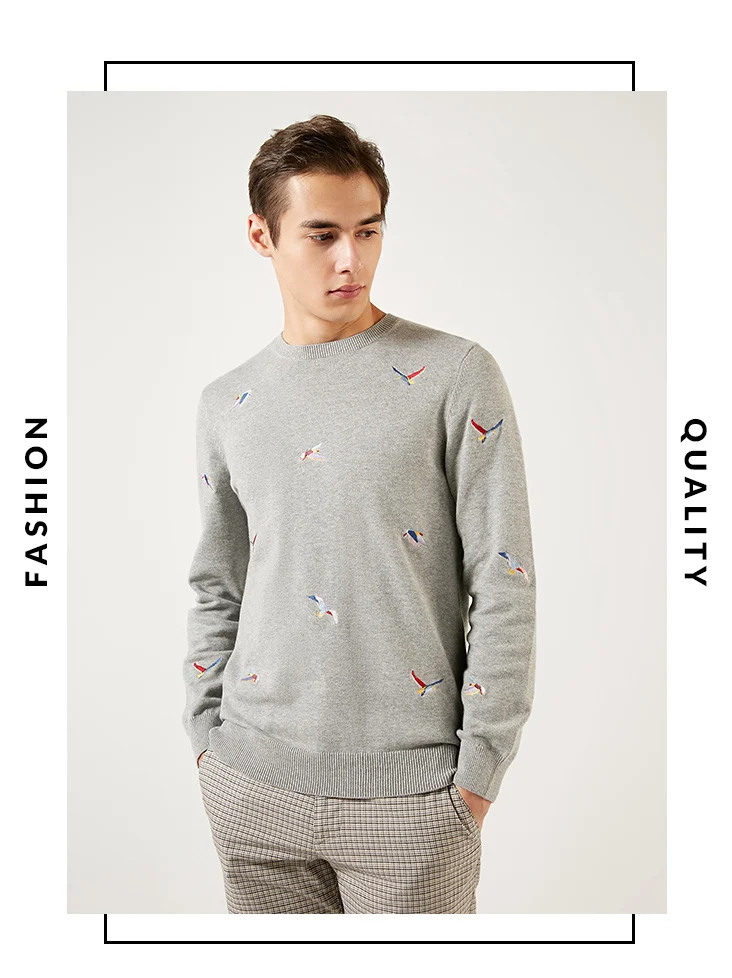 Мужские пуловеры из хлопка с вышивкой животных, Новая повседневная трикотажная одежда C | 419124539
