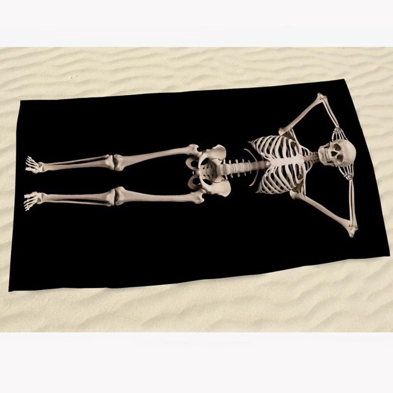 Fudiya 3D цифровое печатное полотенце из полиэстера с изображением скелета, пляжное полотенце в форме черепа, шаль, полотенце с человеческими костями, 140x70 см