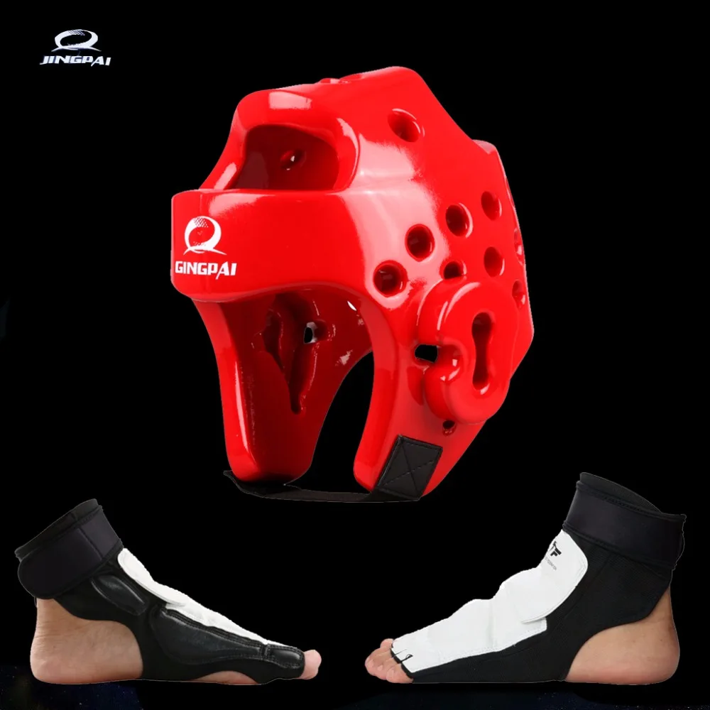 Taekwondo Helmet 2 Color adult male female Pu Leather fighting taekwondo protector 1 set white hand& foot protector