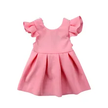 Платье для маленьких девочек летние розовые и синие кружевные платья принцессы с бантом и открытой спиной, с короткими рукавами Детские вечерние платья, сарафан