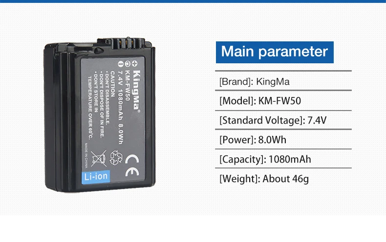 KingMa NP-FW50 Батарея Dual USB Зарядное устройство для sony Alpha a3000 a6000a6500 a6300 a7 7R a7R a7R II a7II NEX-3 NEX-3N NEX-5 DSC-RX10