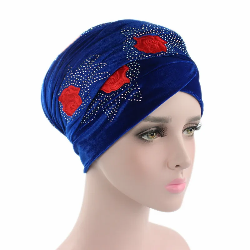 Удлиненные бархатные тюрбан головные повязки хиджаб платок на голову тюрбан роскошный женский бархатный Тюрбан повязка на голову красная роза - Цвет: Royal Blue