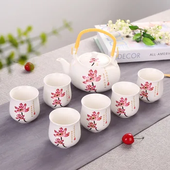 

Drinkware Factory direct sale large blue and white beam to mention tea pot gift set 7 pcs tea set large tea pot