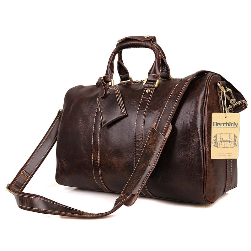 Vintage Crazy Horse Genuine Leather Travel bag Men Duffel Bag Luggage