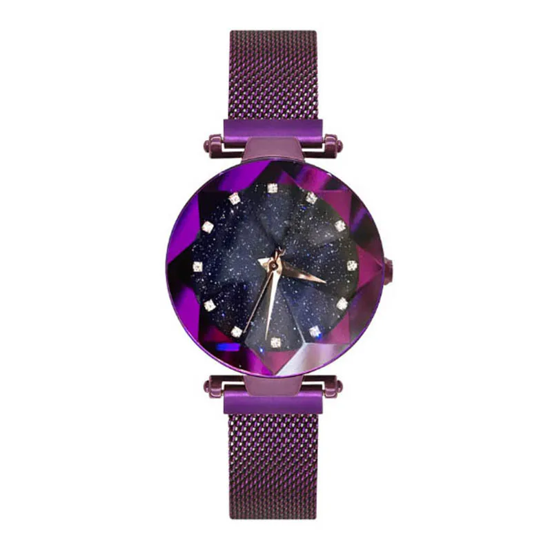 

Newly Starry Sky Masonry Watch Mesh Magnet Strap Buckle Stainless Luxury Watch Rhinestone watch Casual Clock relogio feminino