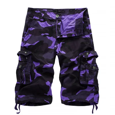 Военные камуфляжные шорты Карго, летние модные камуфляжные шорты с несколькими карманами, мужские армейские повседневные шорты, бермуды, мужские шорты, плюс размер 40 - Цвет: Purple