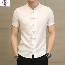 Китайская маленькая большая льняная рубашка с коротким рукавом мужская приталенная рубашка винтажная мужская одежда бутик Мужская