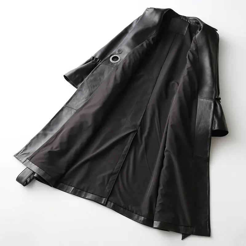 Peau Mouton Printemps Manteaux En Tranchée Femmes Mince Pour Z0031 Veste Nouveau Noir Véritable Longue Survêtement Manteau 2018 Automne De Femelle Cuir Naturel YpxnEwqXTt