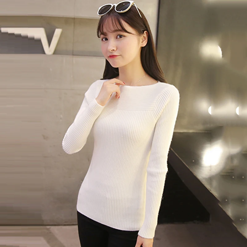 Slim Women Sweater Tops Solid Colors Autumn Winter Long