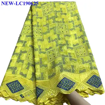 

Latest Nigerian Swiss Voile Lace in Switzerland High Quality Yellow color 100%Cotton African Lace Fabric For Women Dress XE002