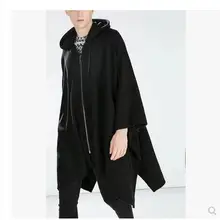 Тренч Мужская накидка я бахромой пальто Подиум летучая мышь рубашка Длинные толстовки с капюшоном асимметричный подол пальто певица костюмы осень и зима 5XL