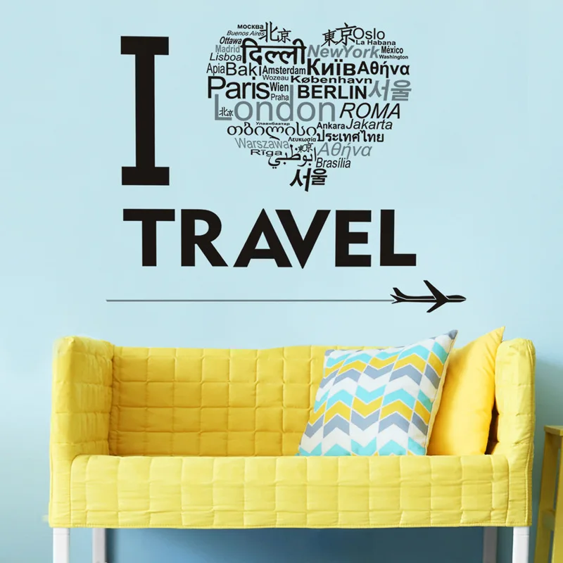 

Love heart Travel landmarks Wall Stickers Vinyl DIY wall decals For Living room bedroom Sofa background wall Home Decor murals