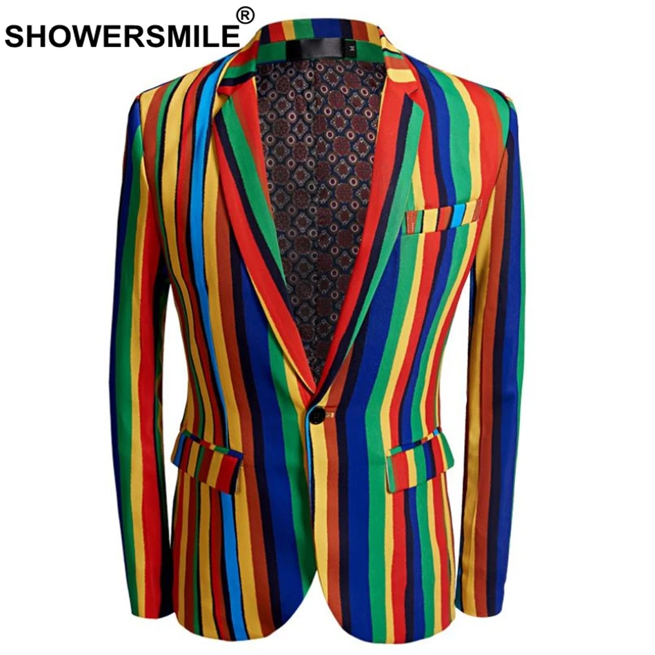 SHOWERSMILE Colorful Blazer Men Dj Club Stage Singer Clothes Men Party Striped Suit Jacket Fashion Singer Costume Plus Size 5XL