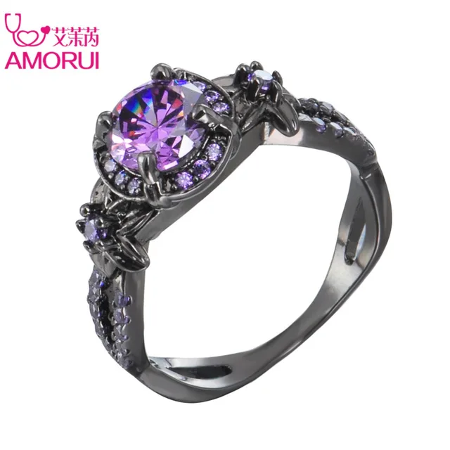 Amorui Women Trendy Wedding Bands Alloy Black Color Love Ring Purple Amorui Women Trendy Wedding Bands Alloy Black Color Love Ring Purple Cubic Zircon Rings For