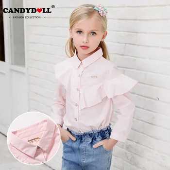 

CANDYDOLL New fall girl's shirt cotton striped long-sleeve children's shirt fashionable personality blouse pink lovely shirt