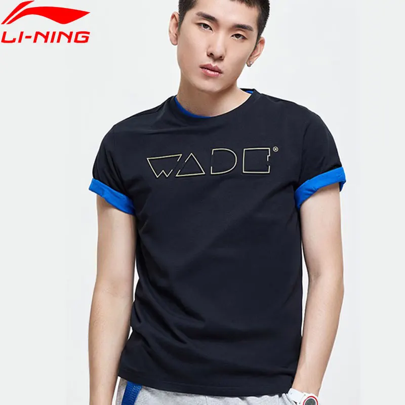 Günstig Li Ning Männer Wade Serie Kurzarm T Regelmäßige Fit 100% Baumwolle Atmungsaktive Futter Sport Top T Shirt AHSP177 MTS3081