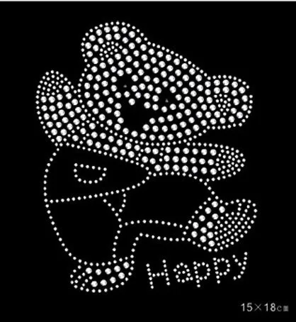 

2pcs/lot Dancing Bear hot fix rhinestone transfer motifs iron on transfers motif hot fix rhinestone applique child shirt bag