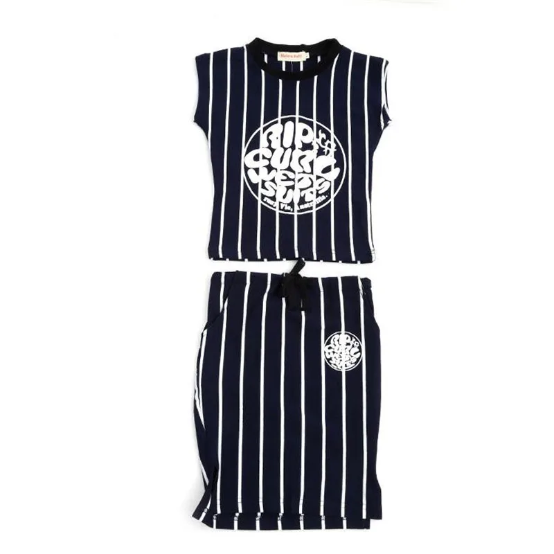 

Girls clothes set 2019 summer new girl striped letter short-sleeved T-shirt + straight bag hip skirt 2 pcs children's clothing