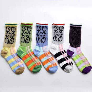 

New Design Cotton Women Tulle Socks Harajuku Graffiti Striped Socks Crew Ankle Casual Funny Socks Female Sox Calcetines Mujer