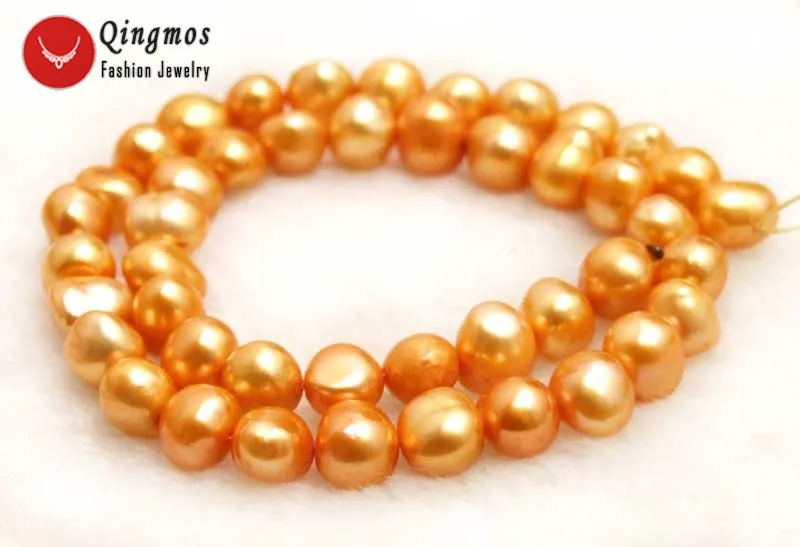 

Qingmos 8-9mm Orange Baroque Natural Freshwater Pearl Loose Beads for Jewelry Making Necklace Bracelet DIY 14'' los740 Free Ship