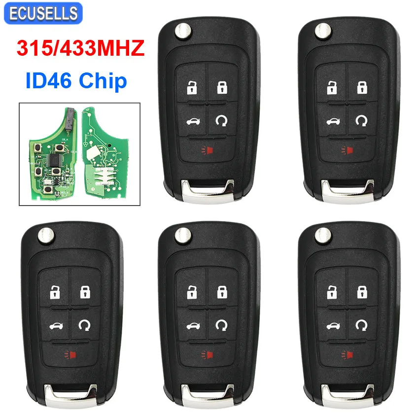 

5 Pcs/Lot 5 Button Flip Folding Remote Smart Car Key for Chevrolet Camaro Cruze Impala Spark 315Mhz/433Mhz ID46 Chip Uncut Blade