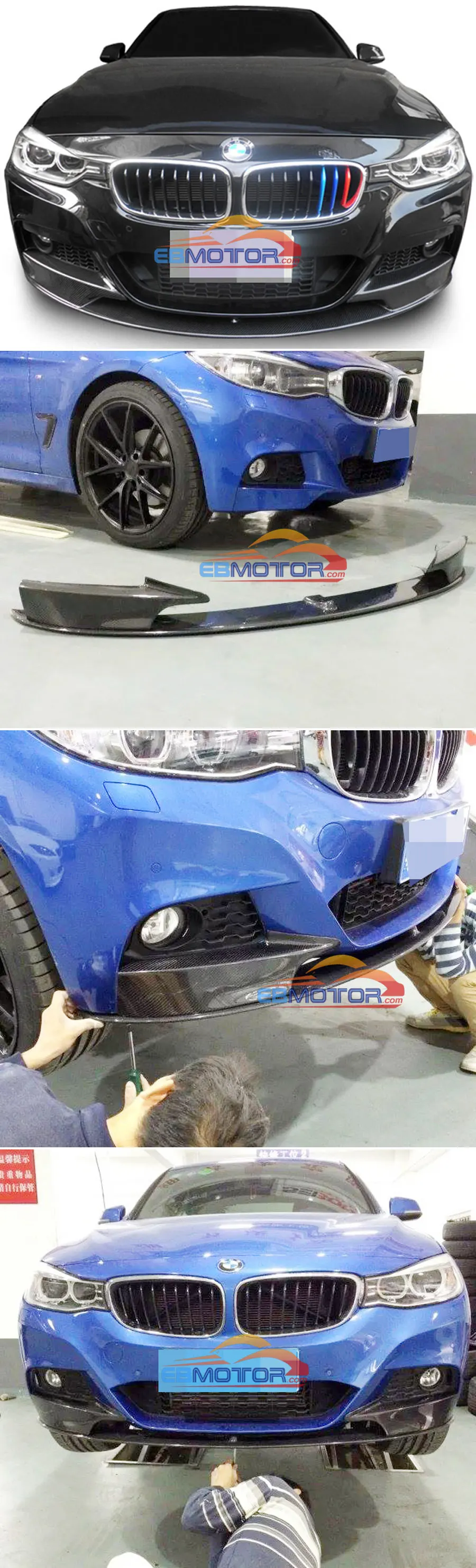 P Style Real Carbon Fiber Front Lip Spoiler Splitters 3pcs For BMW F34 GT Gran Turismo M-Sport Bumper 2014UP