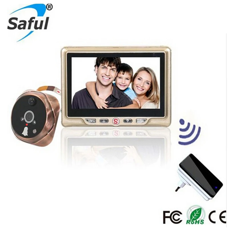 Saful 4," TFT-LCD Цифровой Видео дверной зритель с несколькими языками записываемый глазок с одним беспроводным дверной звонок домашний Sercurity