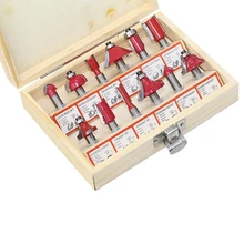 Best Price 12PCS 8mm Shank Tungsten Carbide Router Bit Set Wood Woodworking Cutter Trimming Knife Forming Milling w/ Wood Case box