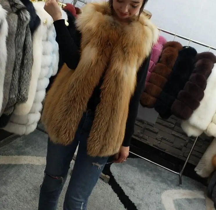 

REROYFU Natural Red Fox Fur Vest Jacket Real Fur Vest For Women's Genuine Fur Waistcoat