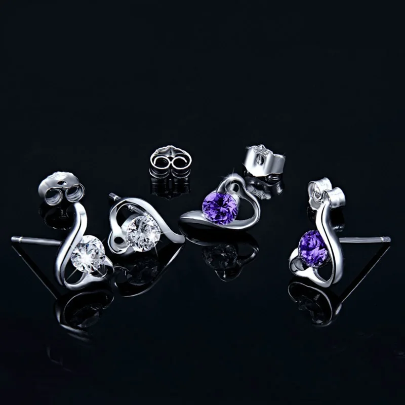 OMHXZJ,, Европейская мода, для женщин, девушек, вечерние, свадебный подарок, аметист, AAA, циркон, 925 пробы, серебряные серьги-гвоздики EA104 - Цвет камня: silver purple