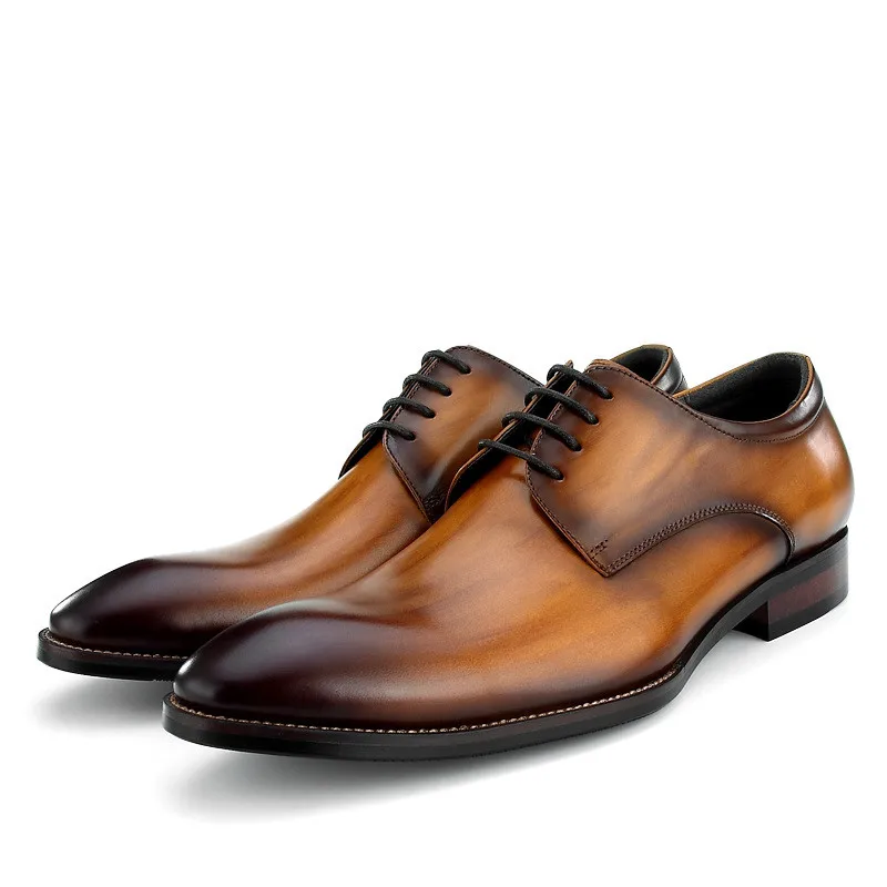 

CLORISRUO Brown / Black / tan Business Dress shoes Mens Social Shoes Genuine Leather Wedding Shoes Male Groom shoes