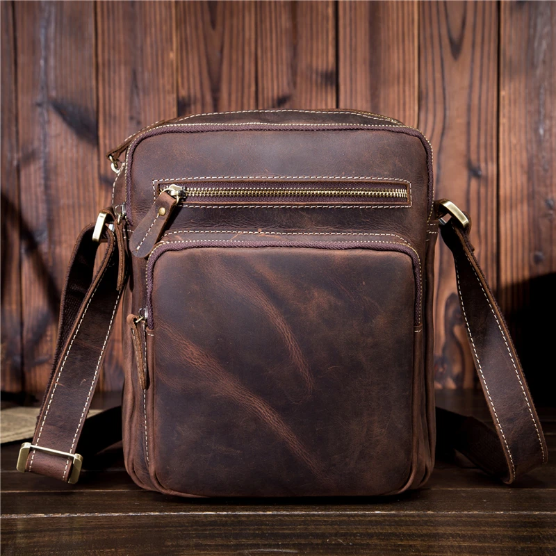 

Men's Genuine Leather Handbag Vintage Men Bags Small Casual Flap Shoulder Crossbody Bag Travel Bag Man Totes For Phone SDM9349