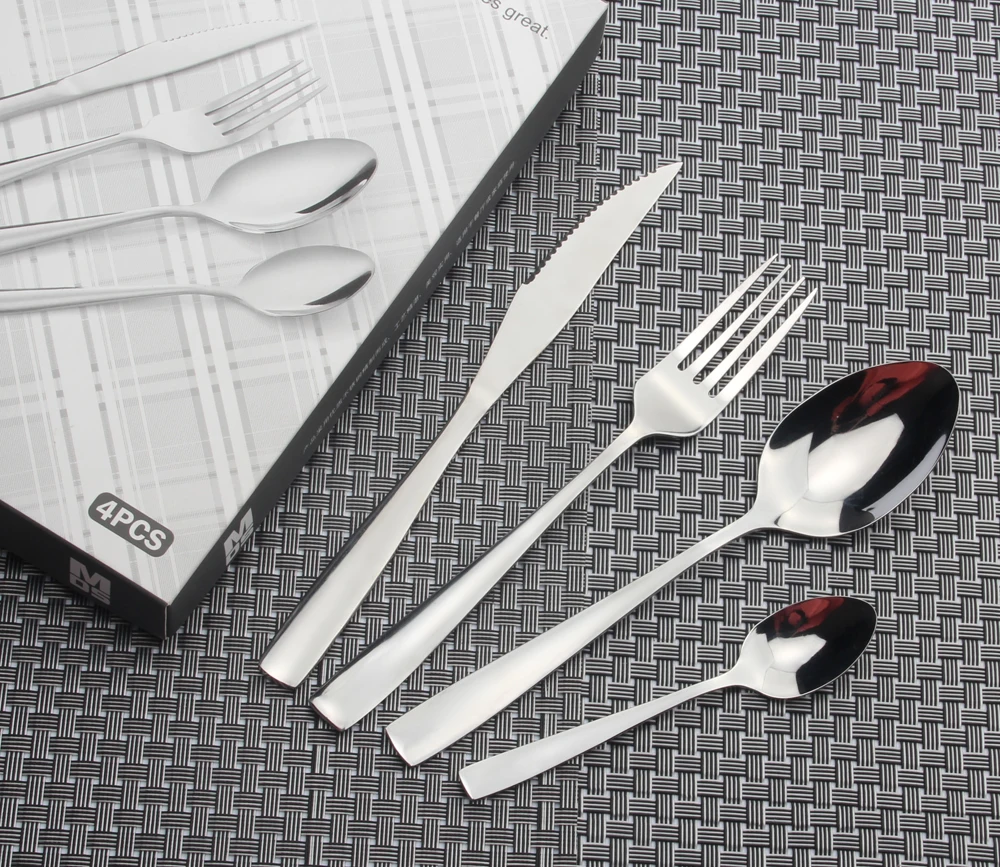 

4Pcs/ Lot Stainless Steel Cutlery Tableware Set Dinner Forks Knives Scoop Set Silverware Set for wedding