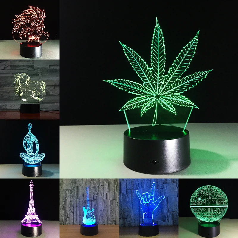  Maple Leaf 3D Visual Illusion Lamp Transparent Acrylic Night Light LED Lamp 7 Color Changing Touch  - 32854681993