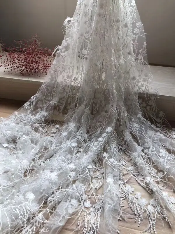 

Free shipping White Embroidery Mesh Lace Fabric Nigeria Cord French Tulle Net African Lace