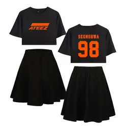 ATEEZ Лето Kpop комплект из двух предметов короткие юбки и футболка с коротким рукавом Harajuku Повседневная Женская Горячая Распродажа наборы