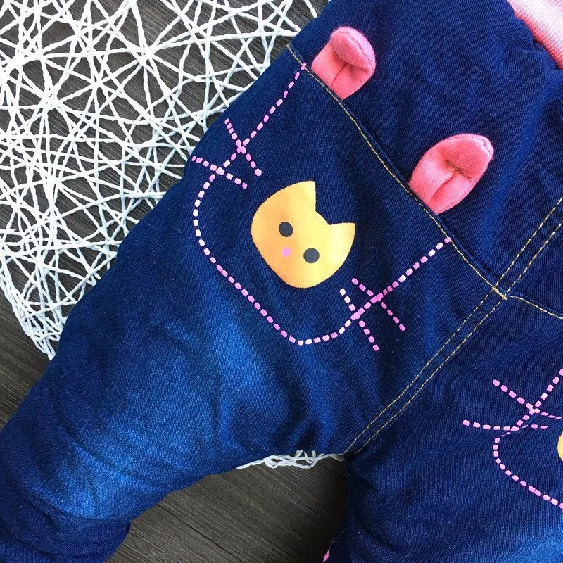 Cotton Padded Jeans Warm Kids Girls Jeans Cartoon Rabbit Infant Trousers New Denim Girl Outerwear 2016 Winter Children Clothing (5)
