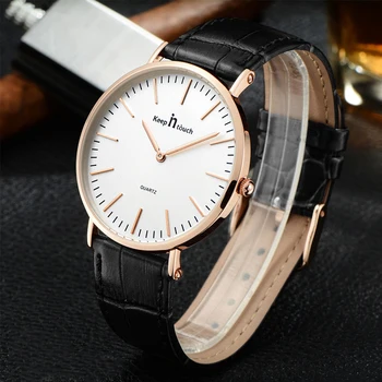 

KEEP IN TOUCH Fashion Business Mens Wristwatch Simple Style Thin Case Waterproof Leather Strap Quartz Male Watch Clock Masculino