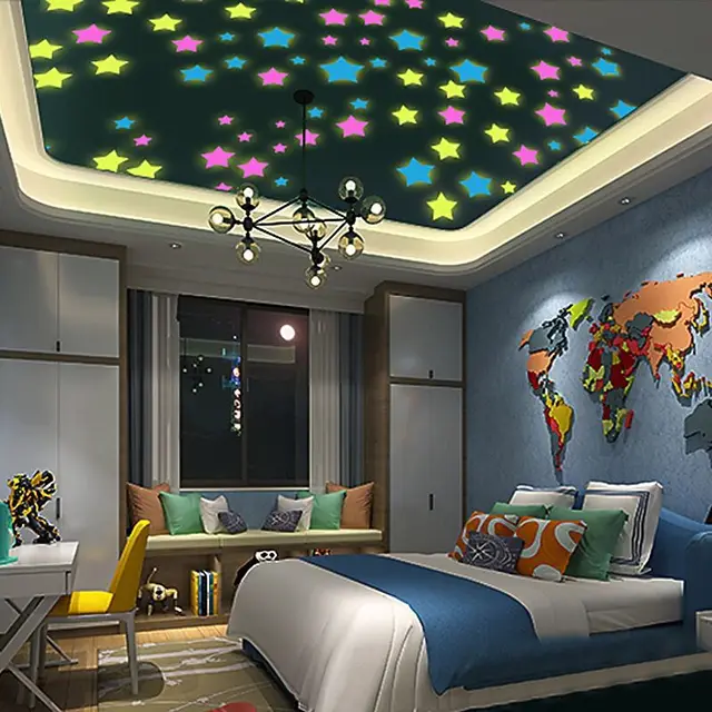 % 50 pcs/lot 3D stars glow in the dark Luminous on Wall Stickers for Kids Room living room Wall Decal Home Decoration poster