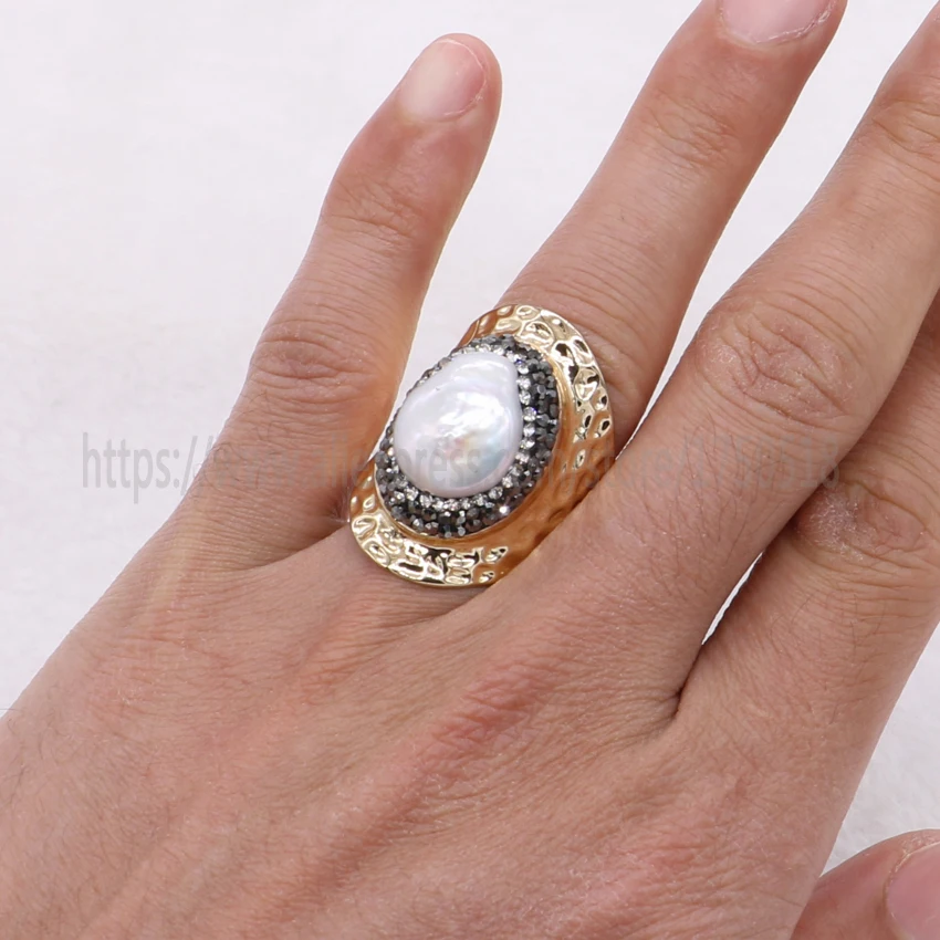 

1 piece Natural pearl ring free form pearl stone elegant pearl ring adjustable fashion fashion druzy jewelry 1248