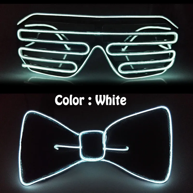 Хэллоуин праздничный комплект EL очки и EL галстук-бабочка светильник на Мигать Светодиодный светящийся Рейв, с принтом "очки" и галстуком-бабочкой, галстук-бабочка, свечение вечерние поставки с DC3V - Цвет: White