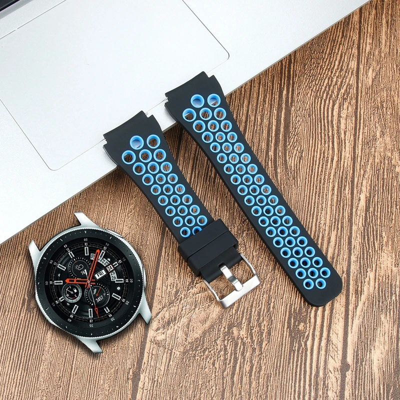 LPWHH Red Silicone Watchband For Samsung Galaxy 46mm SM-R800 Watch Breathable Double-color Silicone Strap Soft Comfortable Belt