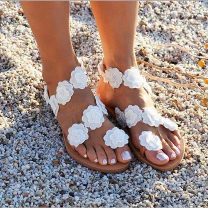 

Women Bohemia Flower Flat Shoes Summer Sandals Ladies Girls Sweat Gladiator Sandals Party Shoes Plus Size Sandalia
